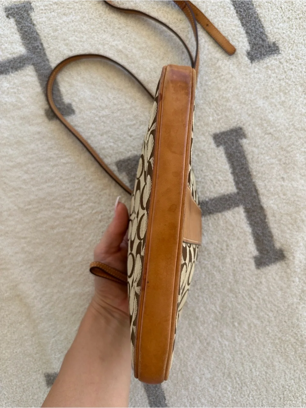 Coach Brown Signature Canvas Crossbody with Tan Leather Trim 2005 Y2K